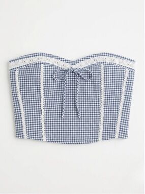 Altar'd State Blue Gingham Eyelet Lace Corset Tube Top XL NWT